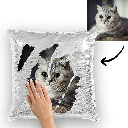Custom Cute Dog Photo Magic Sequins Pillow Multicolor Shiny 15.75"*15.75" - faceonboxer