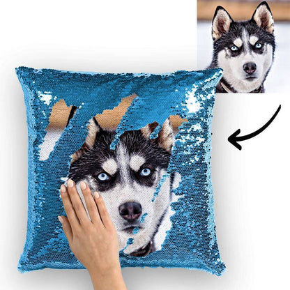 Custom Cute Dog Photo Magic Sequins Pillow Multicolor Shiny 15.75"*15.75" - faceonboxer