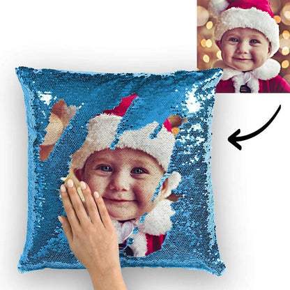 Custom Baby Photo Magic Sequins Pillow Multicolor Shiny Mermaid Pillow 15.75"*15.75" - faceonboxer