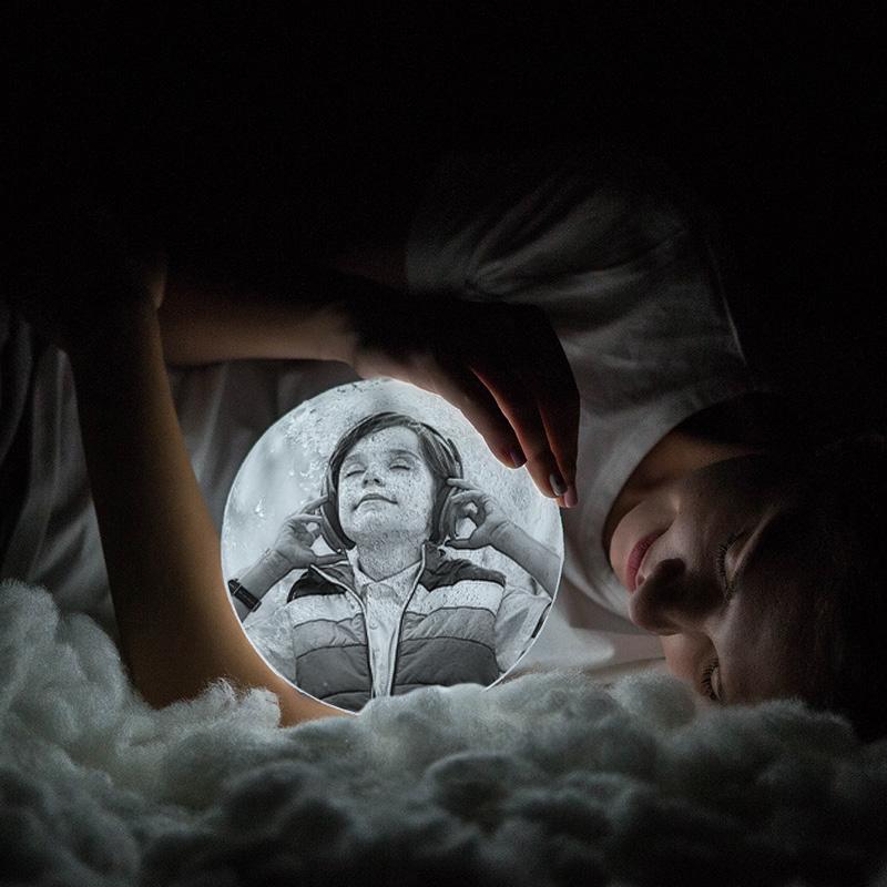 Touch 3 Colors - Christmas Cute Gift Engraved Photo Moon Lamp - faceonboxer
