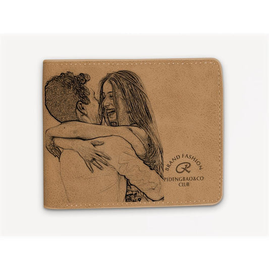 Meaningful Gifts Men's Custom Photo Wallet - Light Coffee Leather - faceonboxer