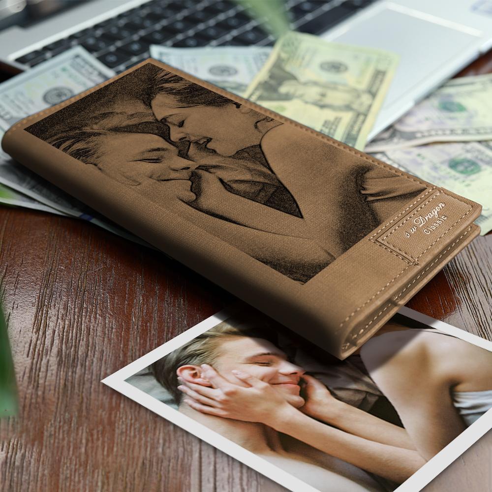 Birthday Gift for Custom Photo Wallet | Bifold Long Style Wallet-Coffee - faceonboxer