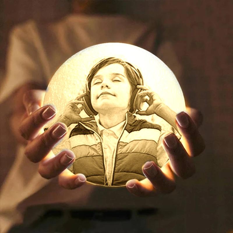 Touch 3 Colors - Christmas Cute Gift Engraved Photo Moon Lamp - faceonboxer