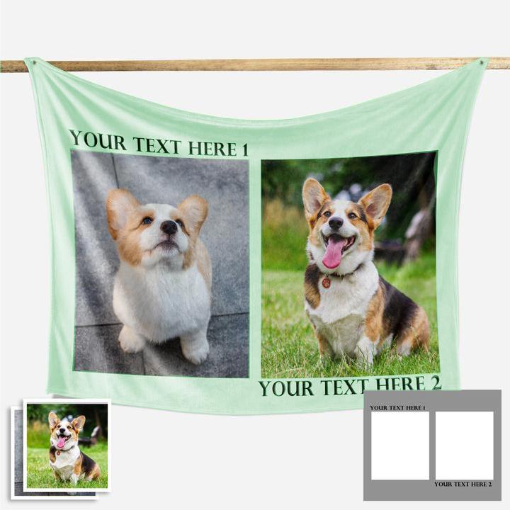 Custom Dog/Pet Fleece Photo Blanket with 1-4 Photos - faceonboxer