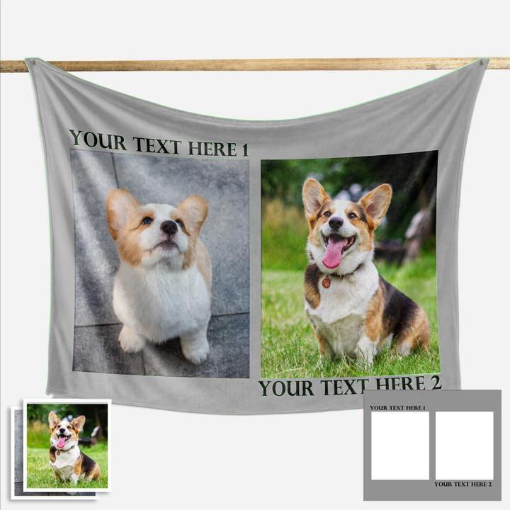 Custom Dog/Pet Fleece Photo Blanket with 1-4 Photos - faceonboxer