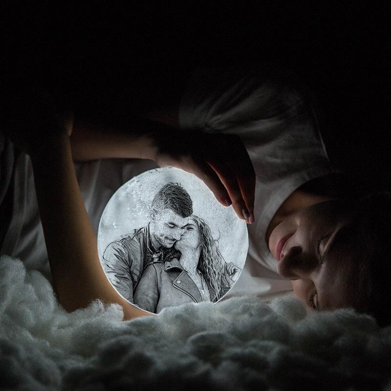 Touch 3 Colors - Christmas Cute Gift Engraved Photo Moon Lamp - faceonboxer