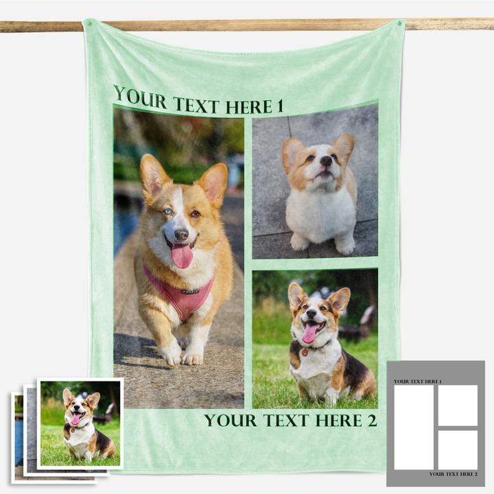 Custom Dog/Pet Fleece Photo Blanket with 1-4 Photos - faceonboxer