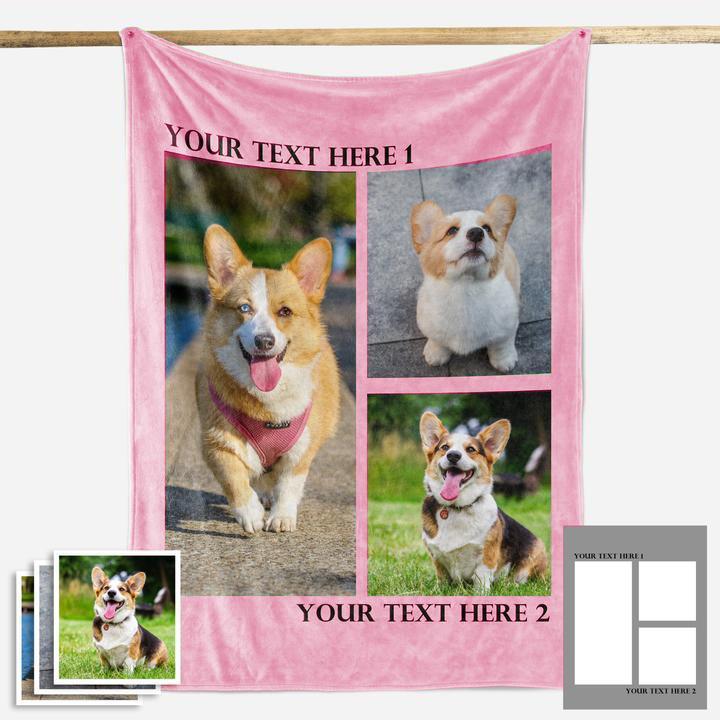 Custom Dog/Pet Fleece Photo Blanket with 1-4 Photos - faceonboxer
