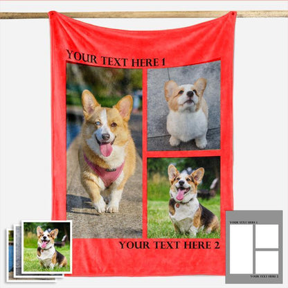 Custom Dog/Pet Fleece Photo Blanket with 1-4 Photos - faceonboxer