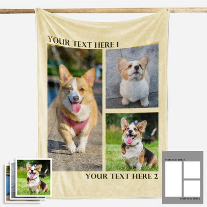 Custom Dog/Pet Fleece Photo Blanket with 1-4 Photos - faceonboxer