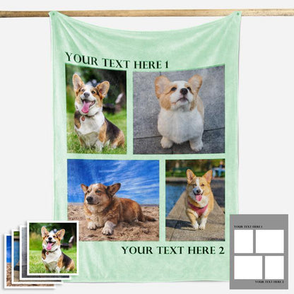 Custom Dog/Pet Fleece Photo Blanket with 1-4 Photos - faceonboxer