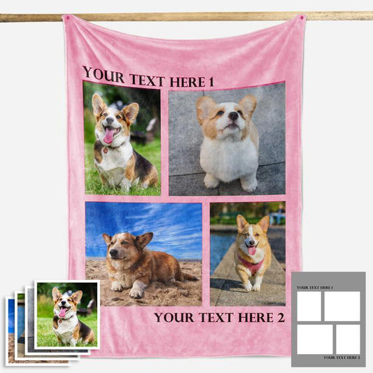 Custom Dog/Pet Fleece Photo Blanket with 1-4 Photos - faceonboxer