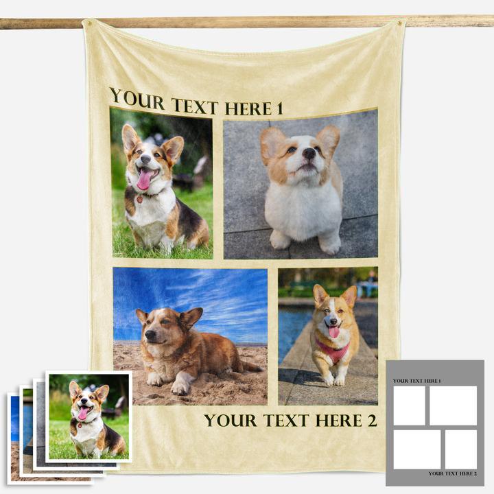 Custom Dog/Pet Fleece Photo Blanket with 1-4 Photos - faceonboxer