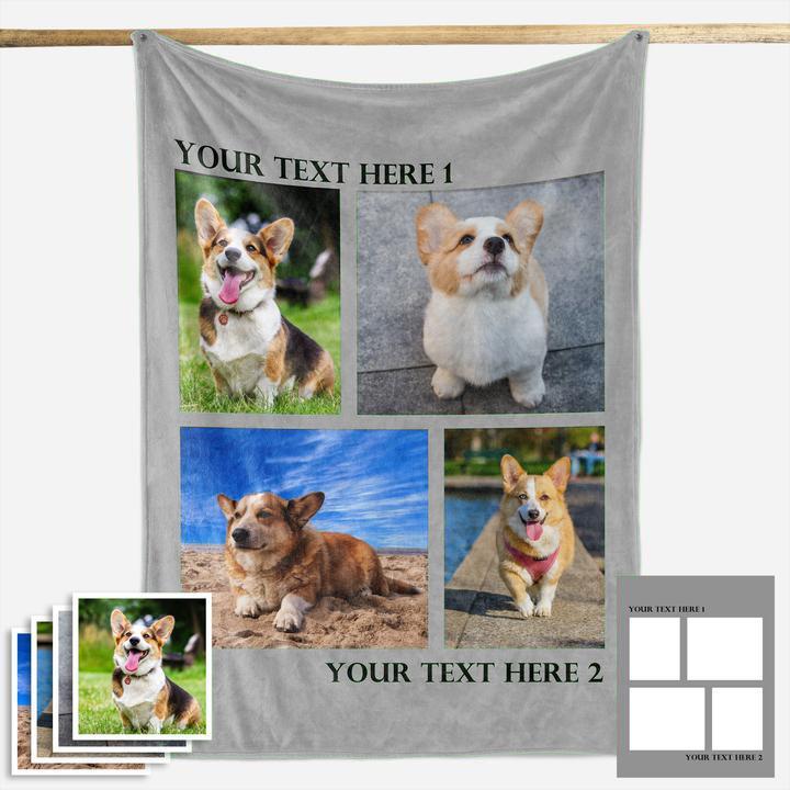 Custom Dog/Pet Fleece Photo Blanket with 1-4 Photos - faceonboxer