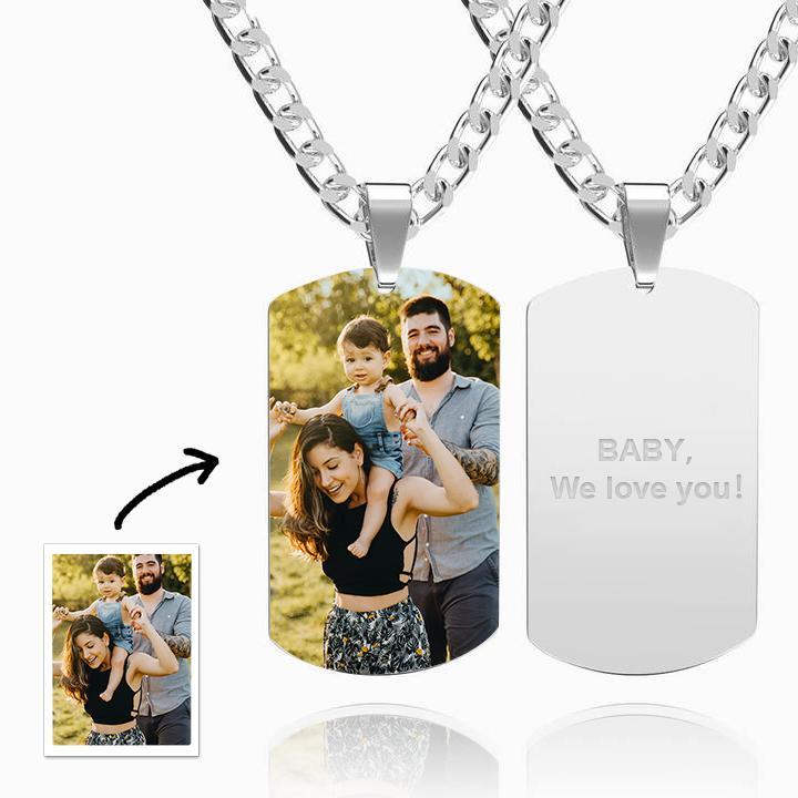 Men's Photo Engraved Tag Necklace With Engraving Stainless Steel - faceonboxer