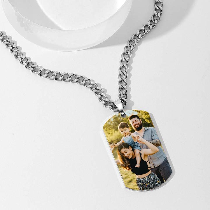Men's Photo Engraved Tag Necklace With Engraving Stainless Steel - faceonboxer