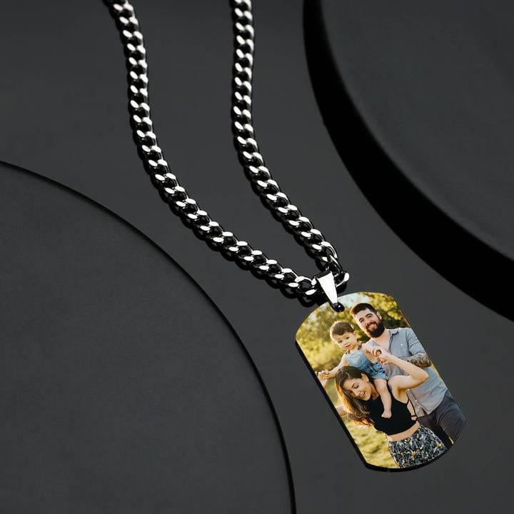 Men's Photo Engraved Tag Necklace With Engraving Stainless Steel - faceonboxer