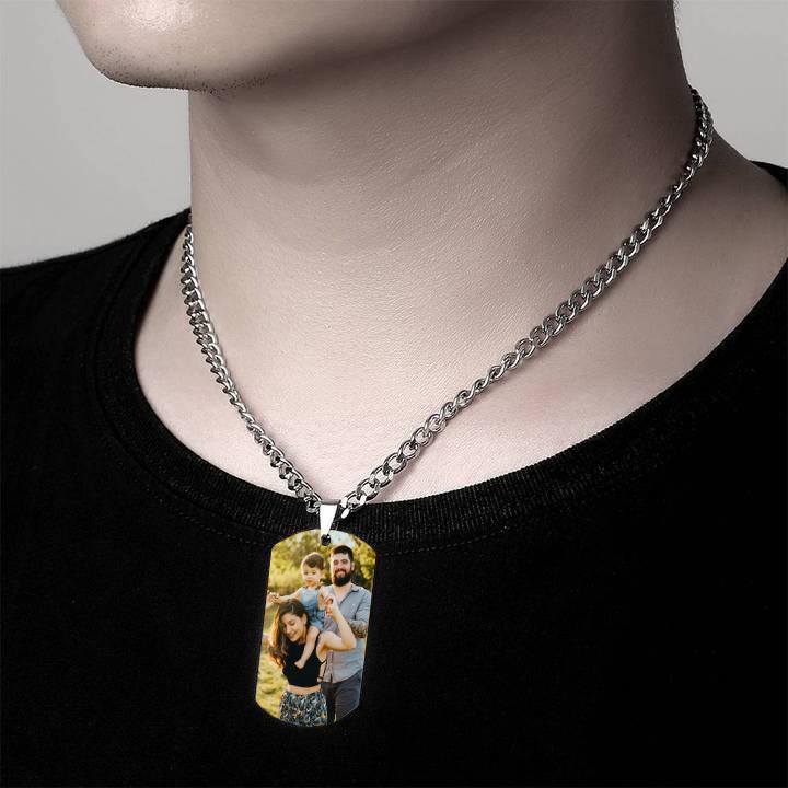 Men's Photo Engraved Tag Necklace With Engraving Stainless Steel - faceonboxer