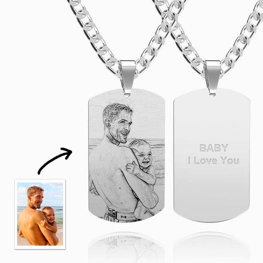 Men's Photo Engraved Tag Necklace With Engraving Stainless Steel - faceonboxer