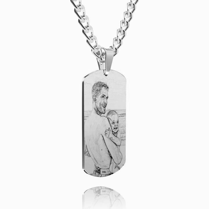 Men's Photo Engraved Tag Necklace With Engraving Stainless Steel - faceonboxer