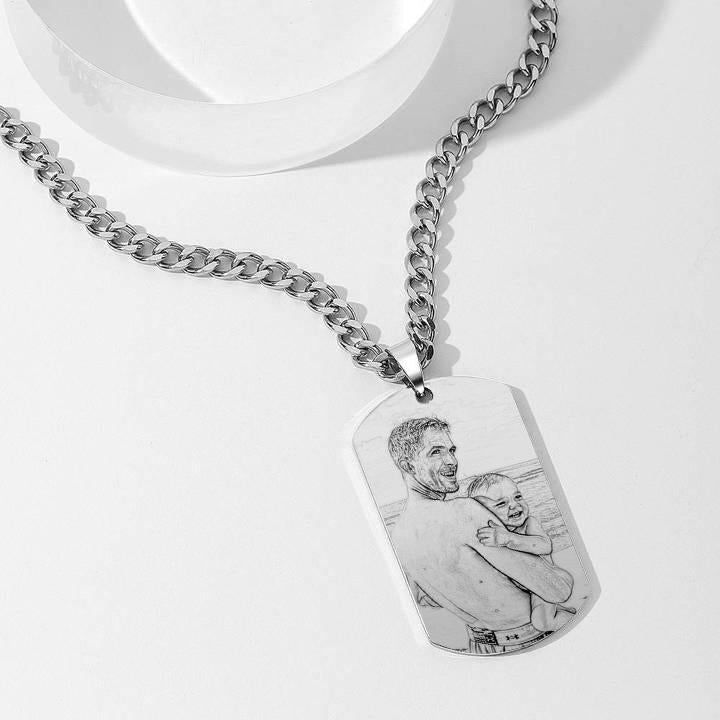 Men's Photo Engraved Tag Necklace With Engraving Stainless Steel - faceonboxer
