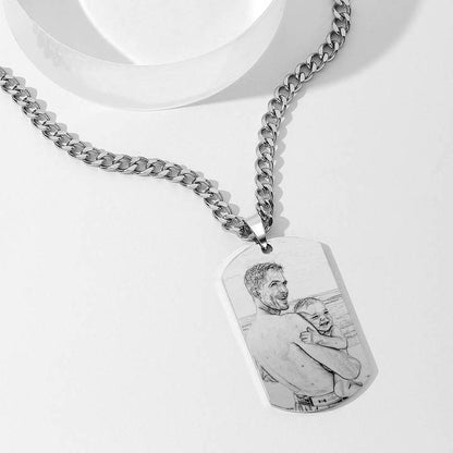 Men's Photo Engraved Tag Necklace With Engraving Stainless Steel - faceonboxer