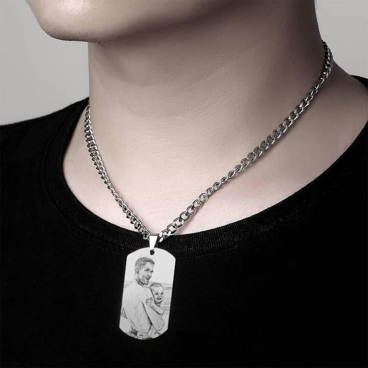 Men's Photo Engraved Tag Necklace With Engraving Stainless Steel - faceonboxer