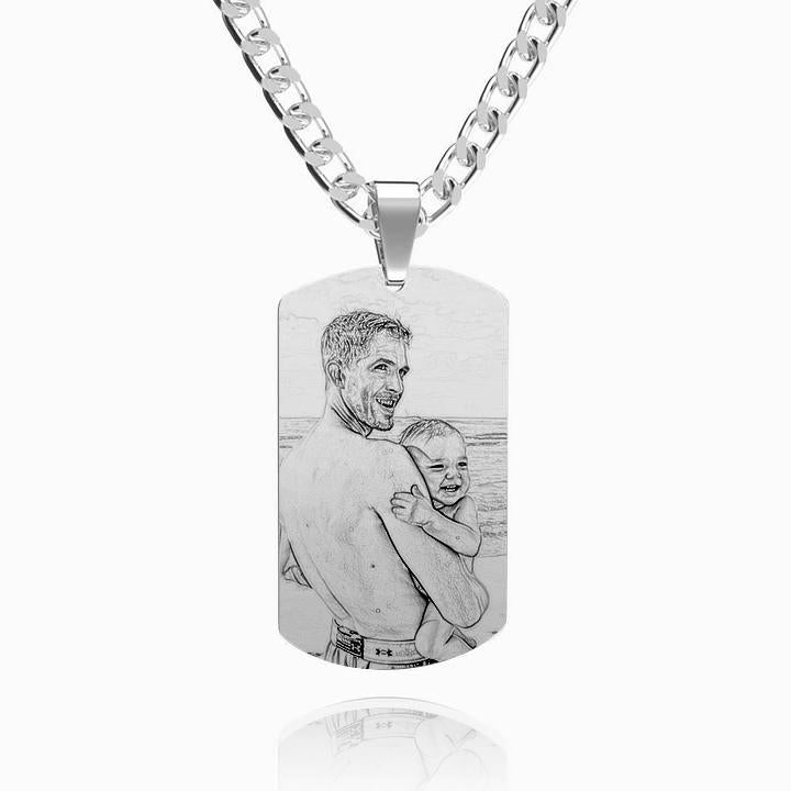Men's Photo Engraved Tag Necklace With Engraving Stainless Steel - faceonboxer