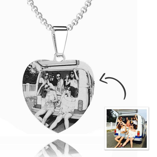 Women's Heart Photo Engraved Tag Necklace With Engraving Stainless Steel - faceonboxer