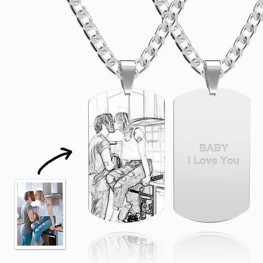 Men's Photo Engraved Tag Necklace With Engraving Stainless Steel - faceonboxer