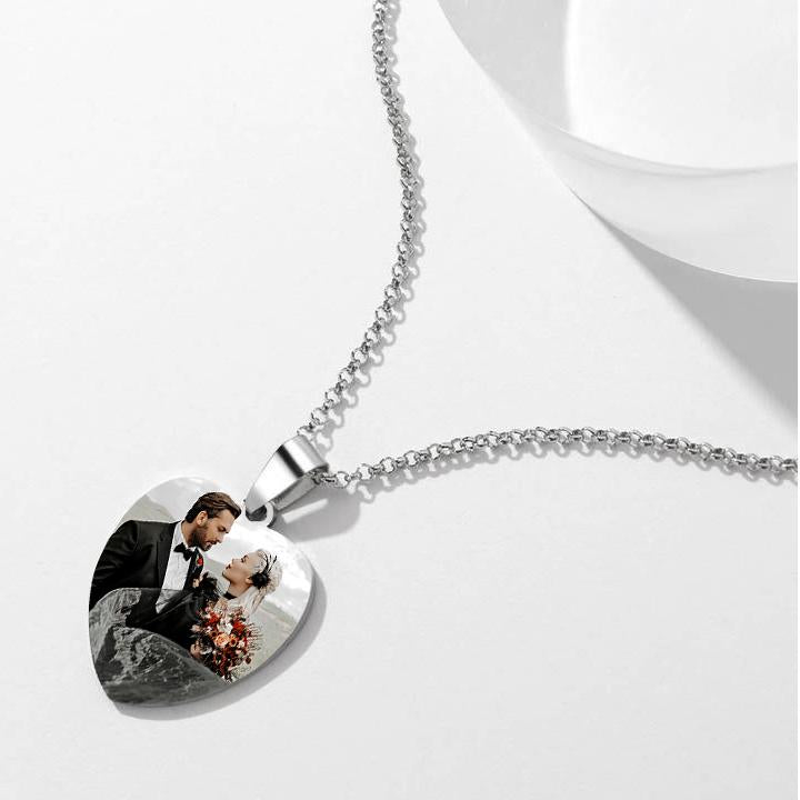 Women's Heart Photo Engraved Tag Necklace With Engraving Stainless Steel - faceonboxer