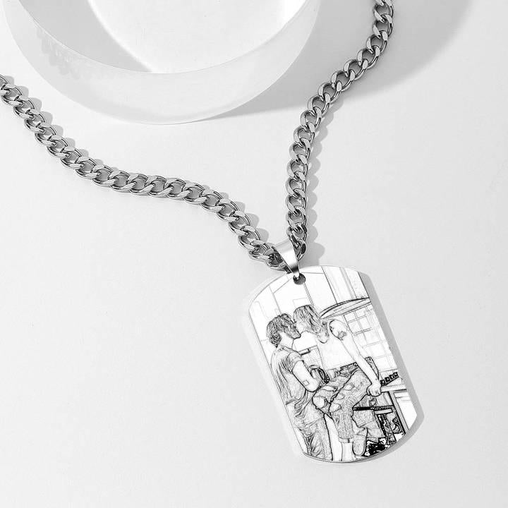 Men's Photo Engraved Tag Necklace With Engraving Stainless Steel - faceonboxer