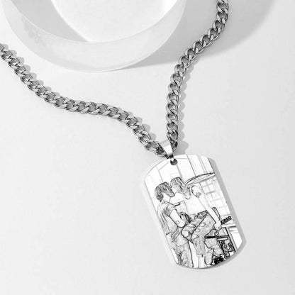 Men's Photo Engraved Tag Necklace With Engraving Stainless Steel - faceonboxer