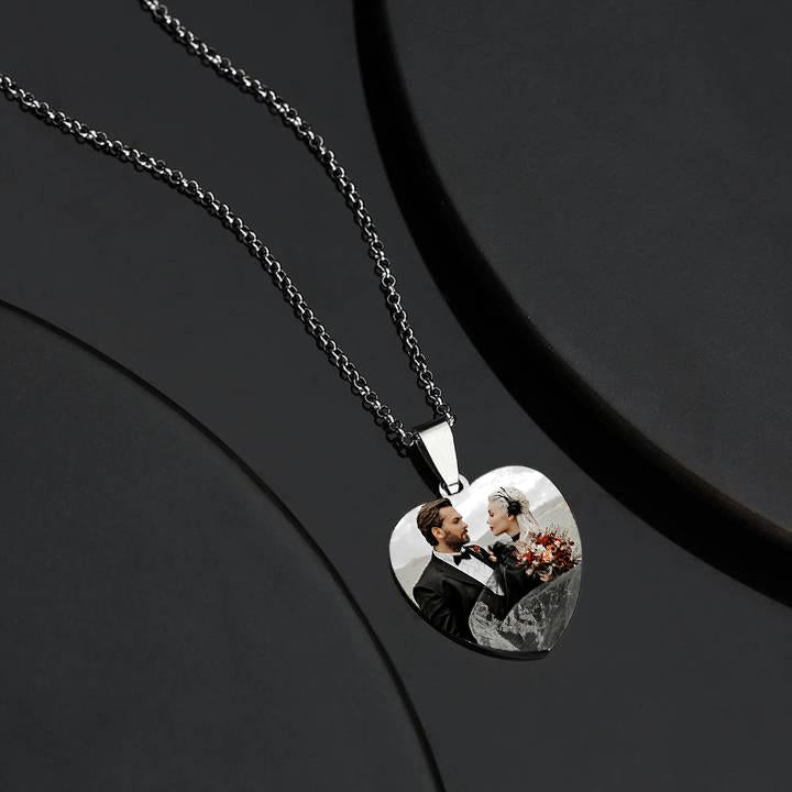 Women's Heart Photo Engraved Tag Necklace With Engraving Stainless Steel - faceonboxer