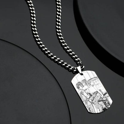 Men's Photo Engraved Tag Necklace With Engraving Stainless Steel - faceonboxer