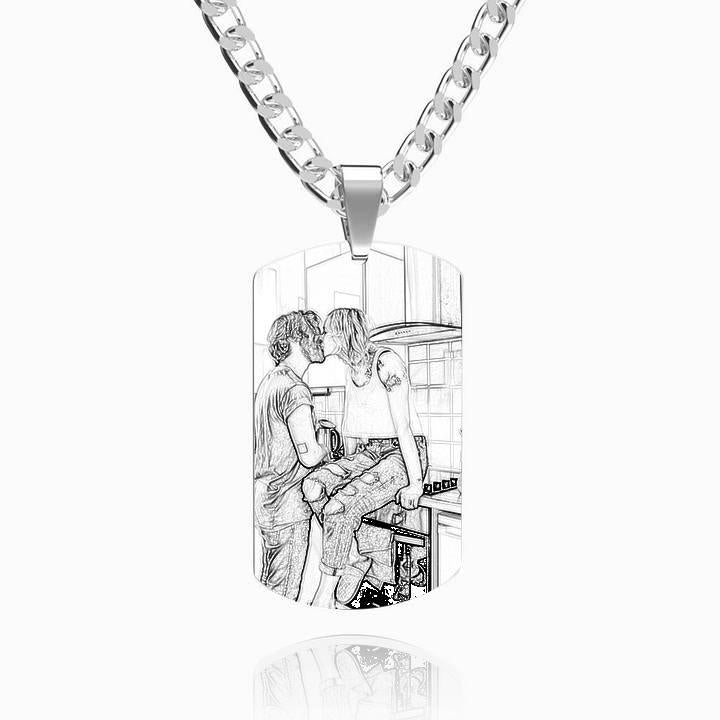 Men's Photo Engraved Tag Necklace With Engraving Stainless Steel - faceonboxer