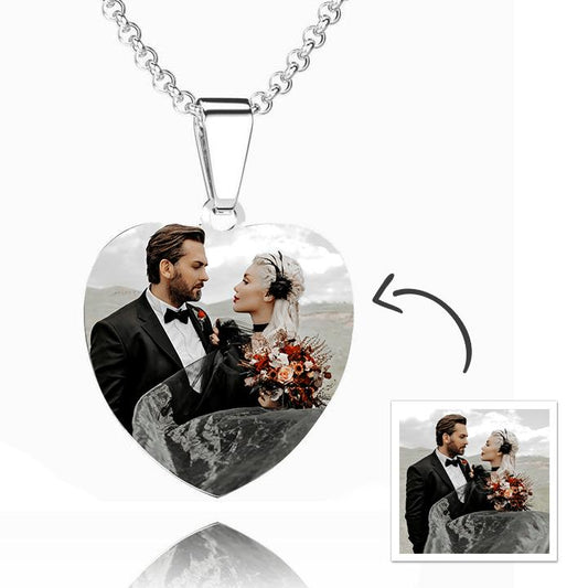 Women's Heart Photo Engraved Tag Necklace With Engraving Stainless Steel - faceonboxer