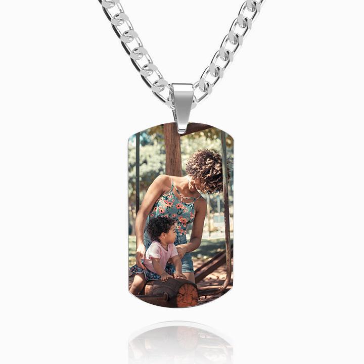 Men's Photo Engraved Tag Necklace With Engraving Stainless Steel - faceonboxer