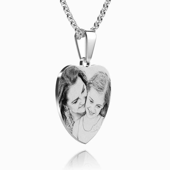 Women's Heart Photo Engraved Tag Necklace With Engraving Stainless Steel - faceonboxer