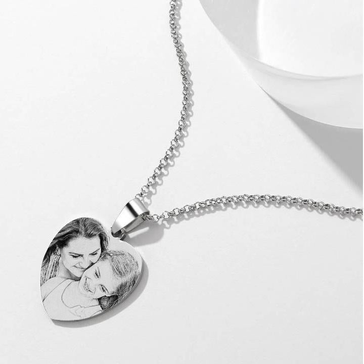Women's Heart Photo Engraved Tag Necklace With Engraving Stainless Steel - faceonboxer