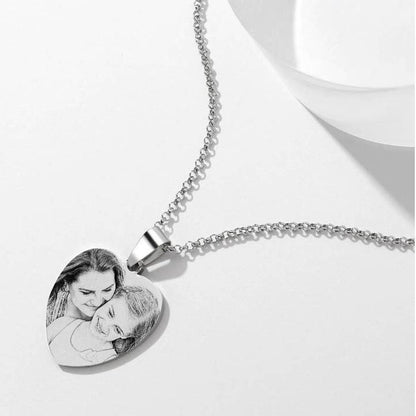 Women's Heart Photo Engraved Tag Necklace With Engraving Stainless Steel - faceonboxer