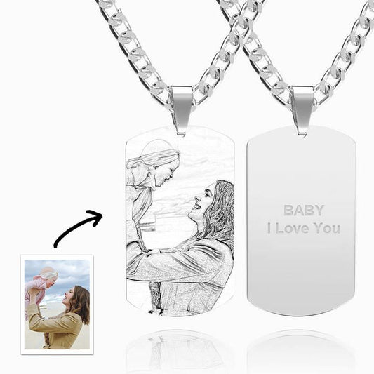 Men's Photo Engraved Tag Necklace With Engraving Stainless Steel - faceonboxer