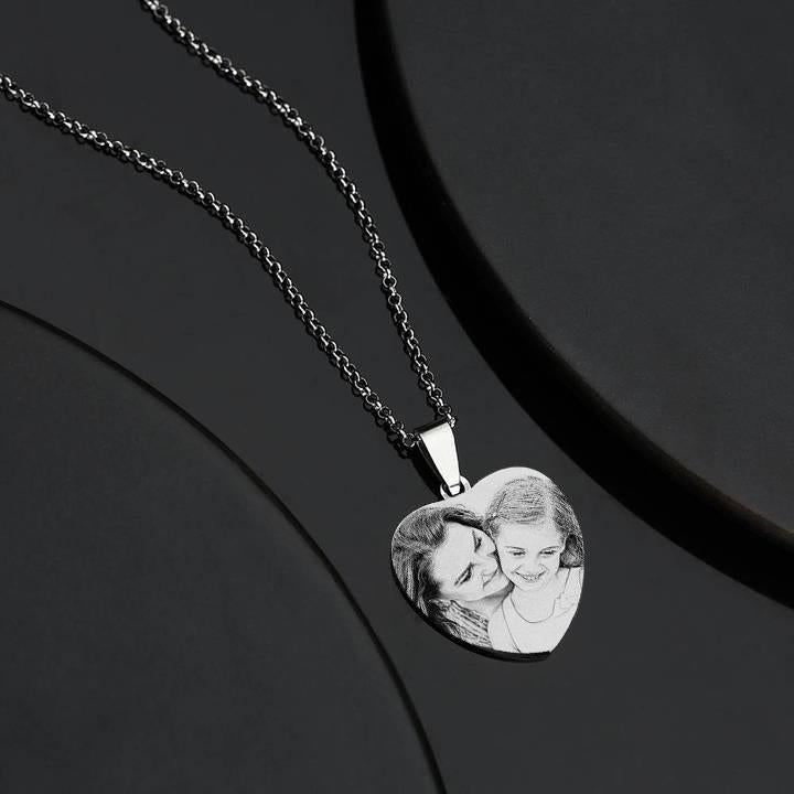 Women's Heart Photo Engraved Tag Necklace With Engraving Stainless Steel - faceonboxer