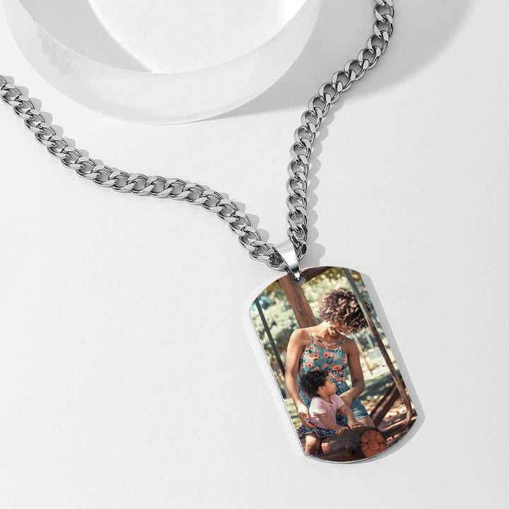 Men's Photo Engraved Tag Necklace With Engraving Stainless Steel - faceonboxer