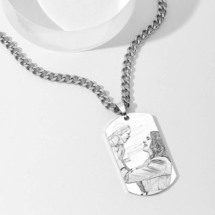 Men's Photo Engraved Tag Necklace With Engraving Stainless Steel - faceonboxer