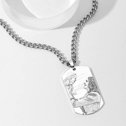 Men's Photo Engraved Tag Necklace With Engraving Stainless Steel - faceonboxer