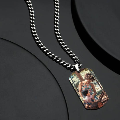 Men's Photo Engraved Tag Necklace With Engraving Stainless Steel - faceonboxer
