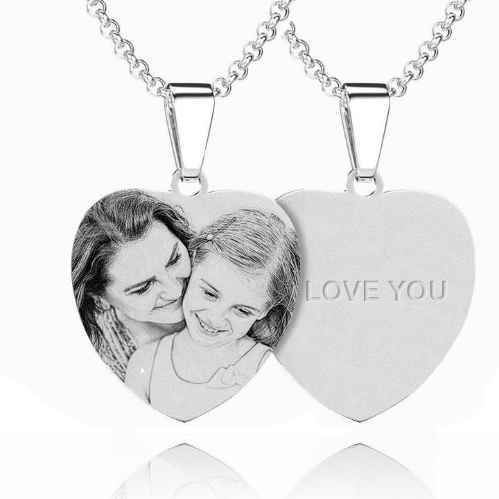 Women's Heart Photo Engraved Tag Necklace With Engraving Stainless Steel - faceonboxer