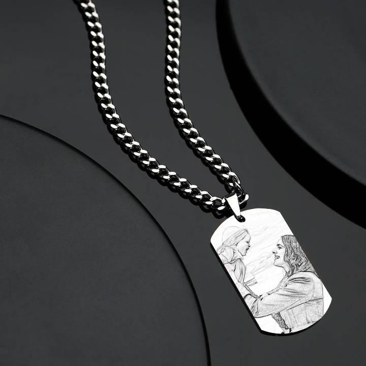 Men's Photo Engraved Tag Necklace With Engraving Stainless Steel - faceonboxer