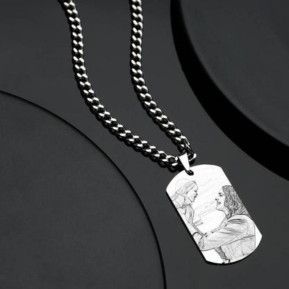 Men's Photo Engraved Tag Necklace With Engraving Stainless Steel - faceonboxer
